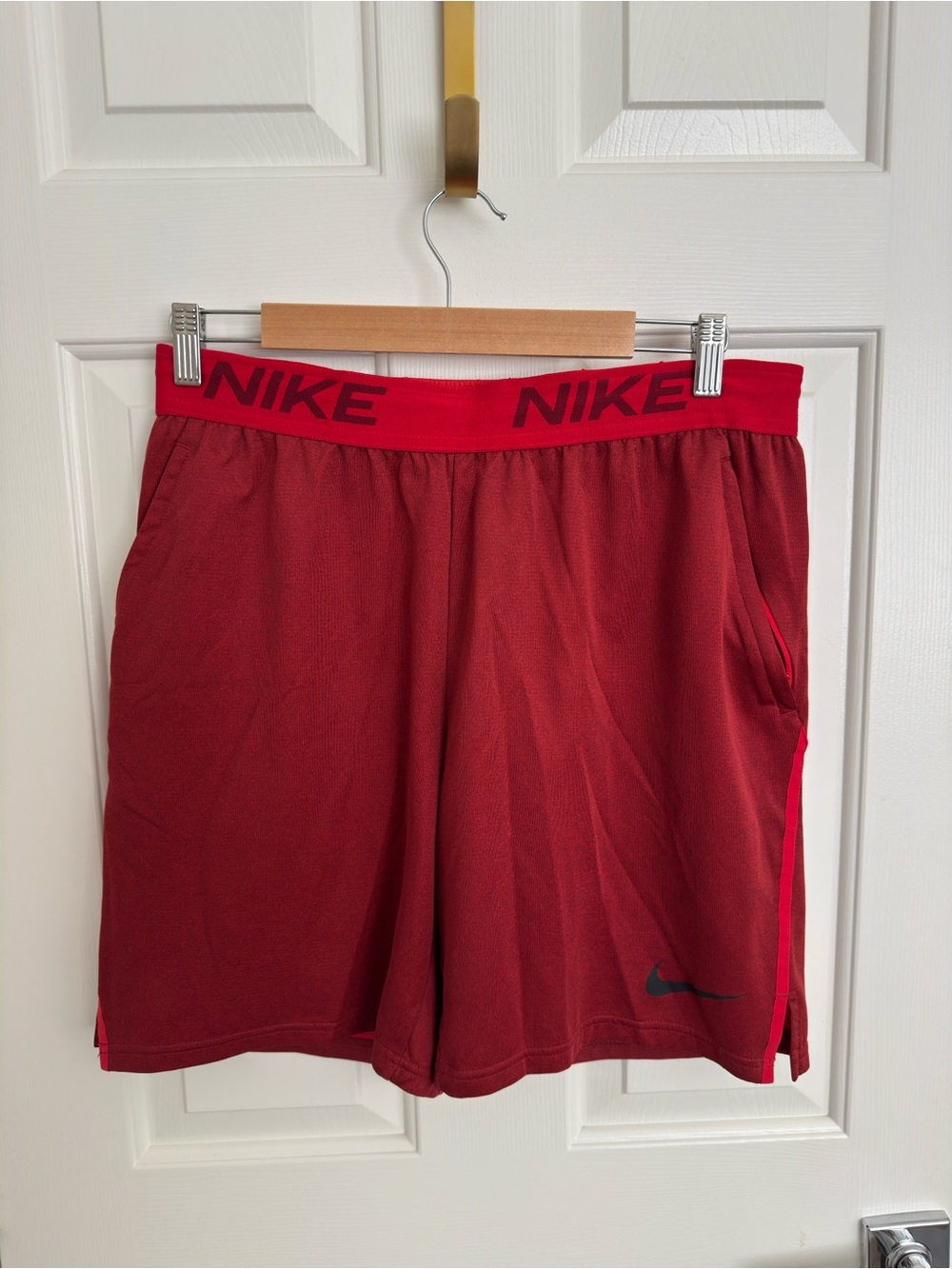 Nike Men’s Red Athletic Shorts with Logo Elastic Waistband